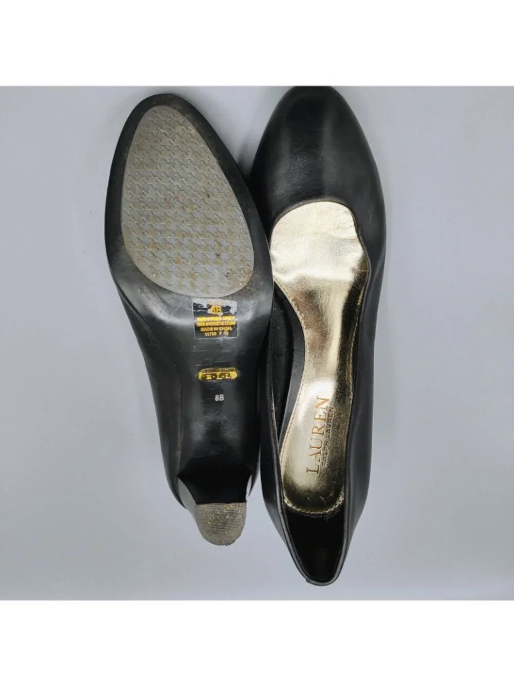 Lauren Ralph Lauren Womens Black Leather Block Heel Pumps (Size 8B)